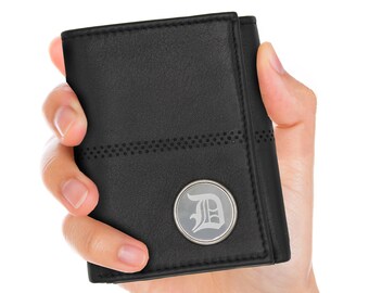 Blind Personalized Black Borello Leather Tri-fold Wallet
