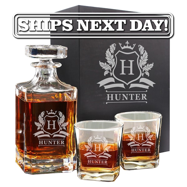 Personalized Decanter Set and Glasses with Gift Box - Custom Engraved Whiskey Bourbon Scotch Decanter with Gift Box - Liquor Decanter Gift