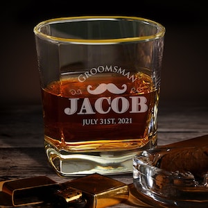 Customized Gold Rim Whiskey Glass, Whiskey Rocks Glass Engraved, Custom Scotch Glass, Rocks Glass With Gold Rim, Etched Gold Rim Glasses