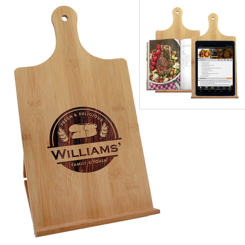 Engraved Cookbook Holder - Wood Cook Book Stand - Customized Kitchen Gift - Gifts For Chef - Monogram Kitchen Decor, Personalized Baker Gift bild 6