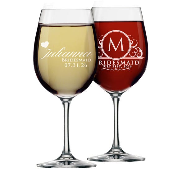 Personalized Wine Glasses - Etched Wine Glasses - Custom Wine Glasses - Bridesmaid Gift - Bridesmaid Wine Glasses - Maid of Honor Gift