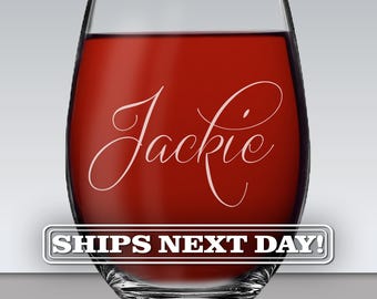 Etched Stemless Wine Glass, Personalized Birthday Gift for Her
