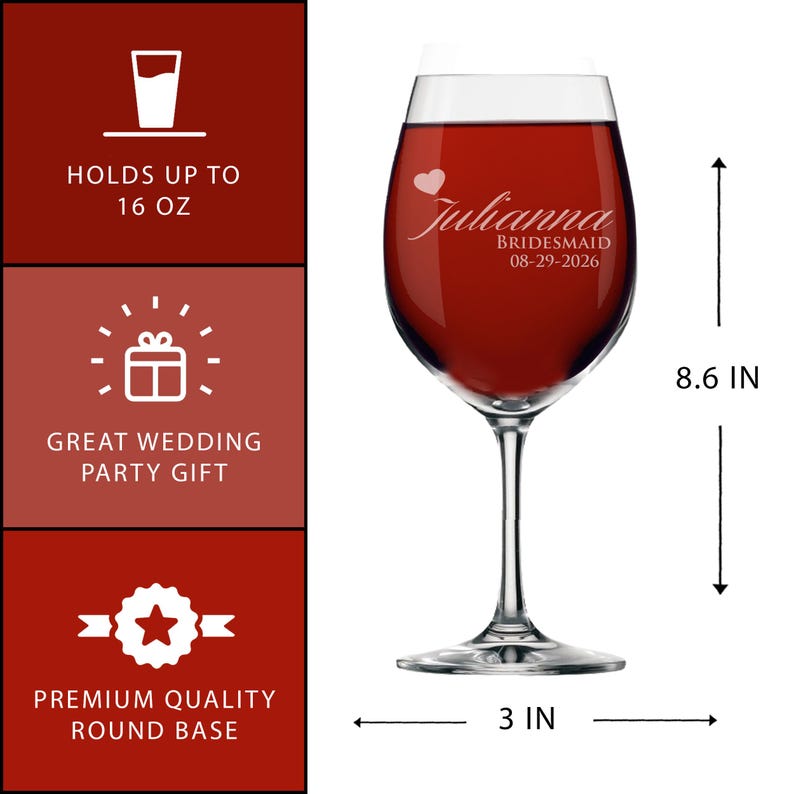 Personalized Wine Glasses - Etched Wine Glasses - Custom Wine Glasses - Bridesmaid Gift - Bridesmaid Wine Glasses - Maid of Honor Gift 画像 3