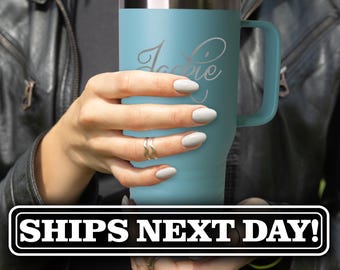 Custom Insulated Coffee Mug with Handle - 20 oz Customized Insulated Coffee Mug Camping - Engraved Coffee Tumbler - Insulated Coffee Cup