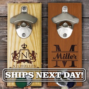 Magnetic Bottle Opener, Cap Catcher, Groomsmen Wall Bottle Opener, Personalized Wall Mounted Bottle Opener and Cap Catcher