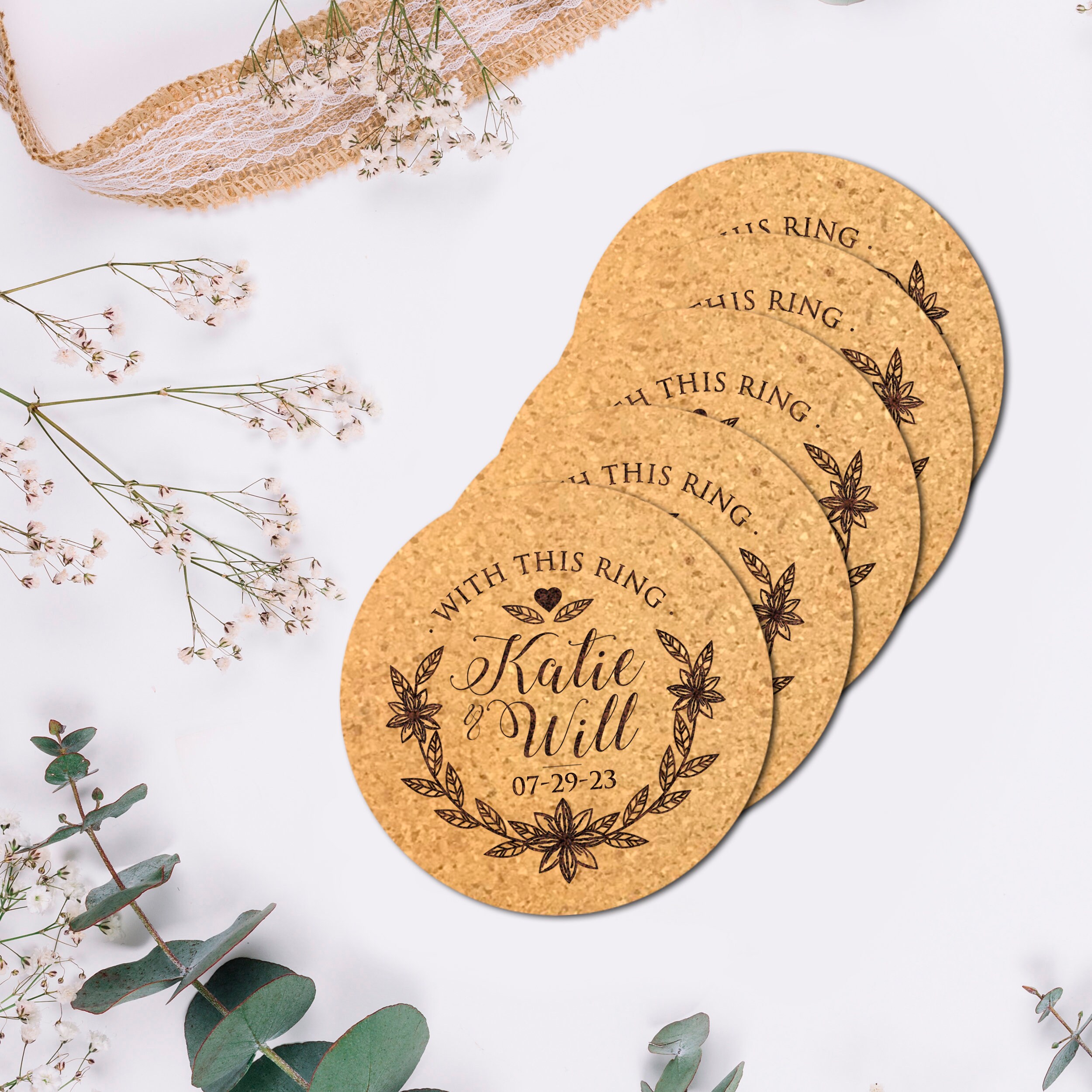 Custom Wedding Coaster Favors Monogrammed Cork Coasters Etsy