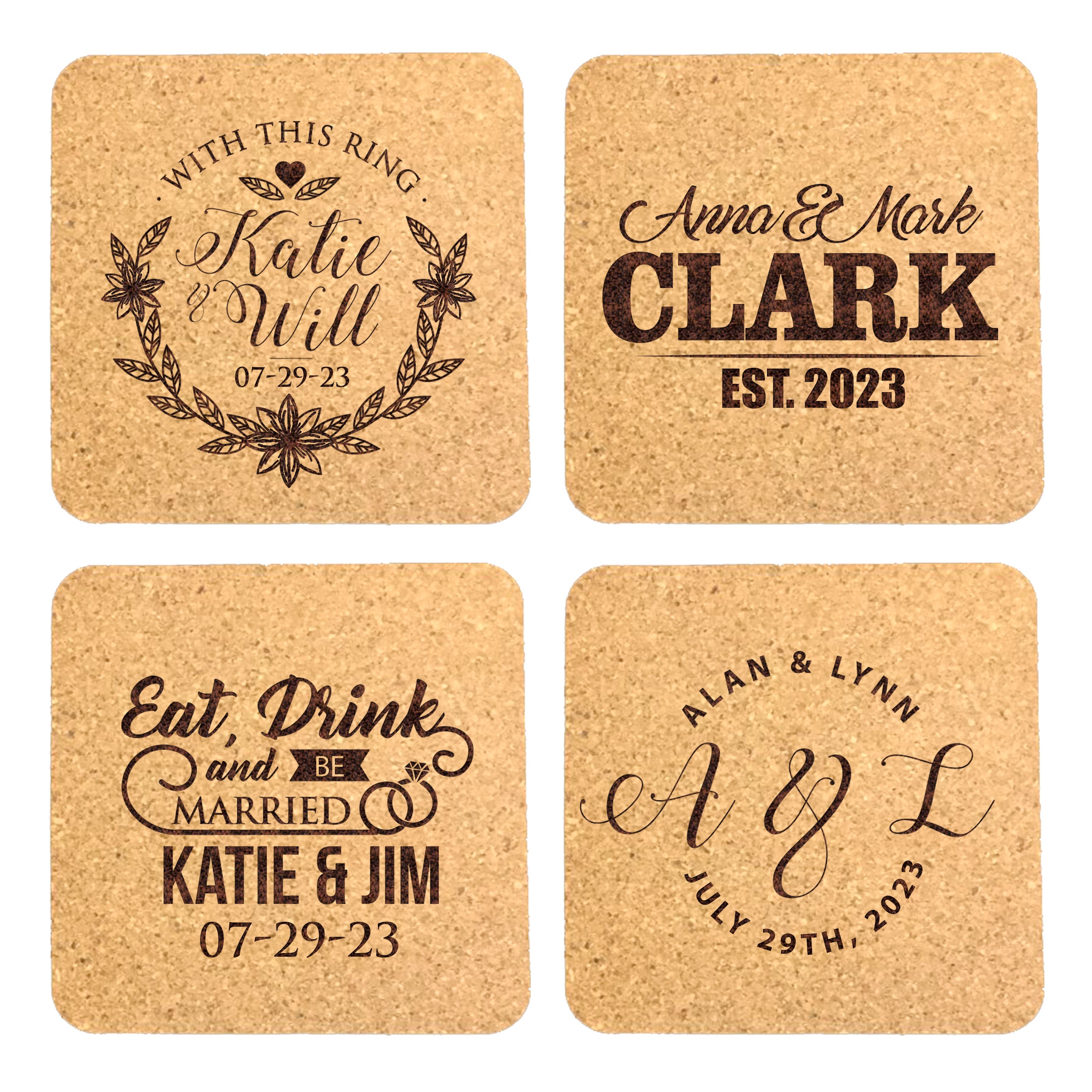 Custom Wedding Coaster Favors Monogrammed Cork Coasters Etsy
