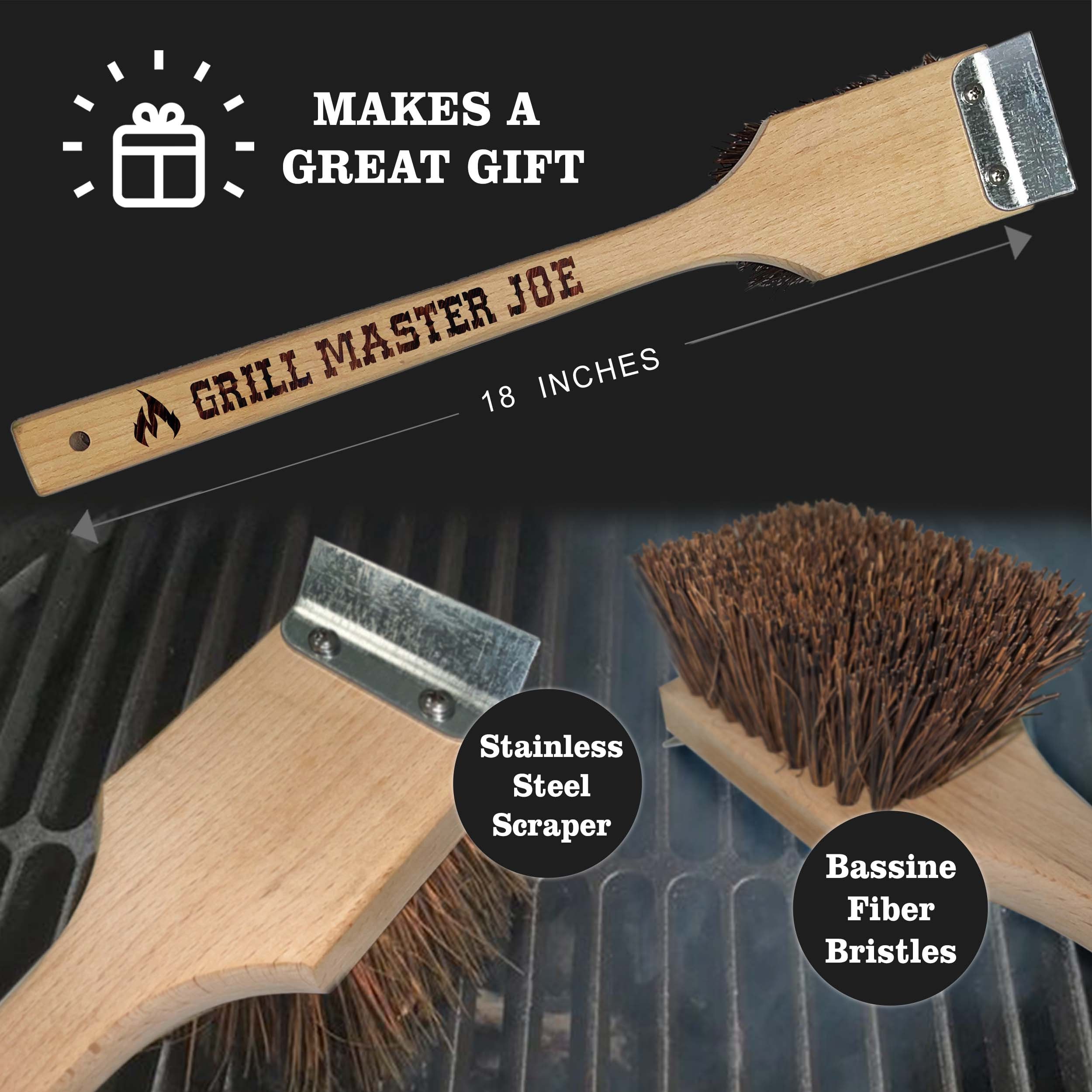 Personalized BBQ Brush Custom Grill Brush Engraved Grill Cleaner  Monogrammed Grill Scraper Barbecue Premium Grill Brush BBQ Gift 