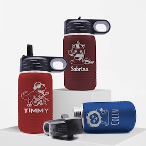 Custom Kids Water Bottle with Name, Personalized Water Bottle for Girls Boys, Monogrammed Kids Water Bottle for School Sport, with Straw