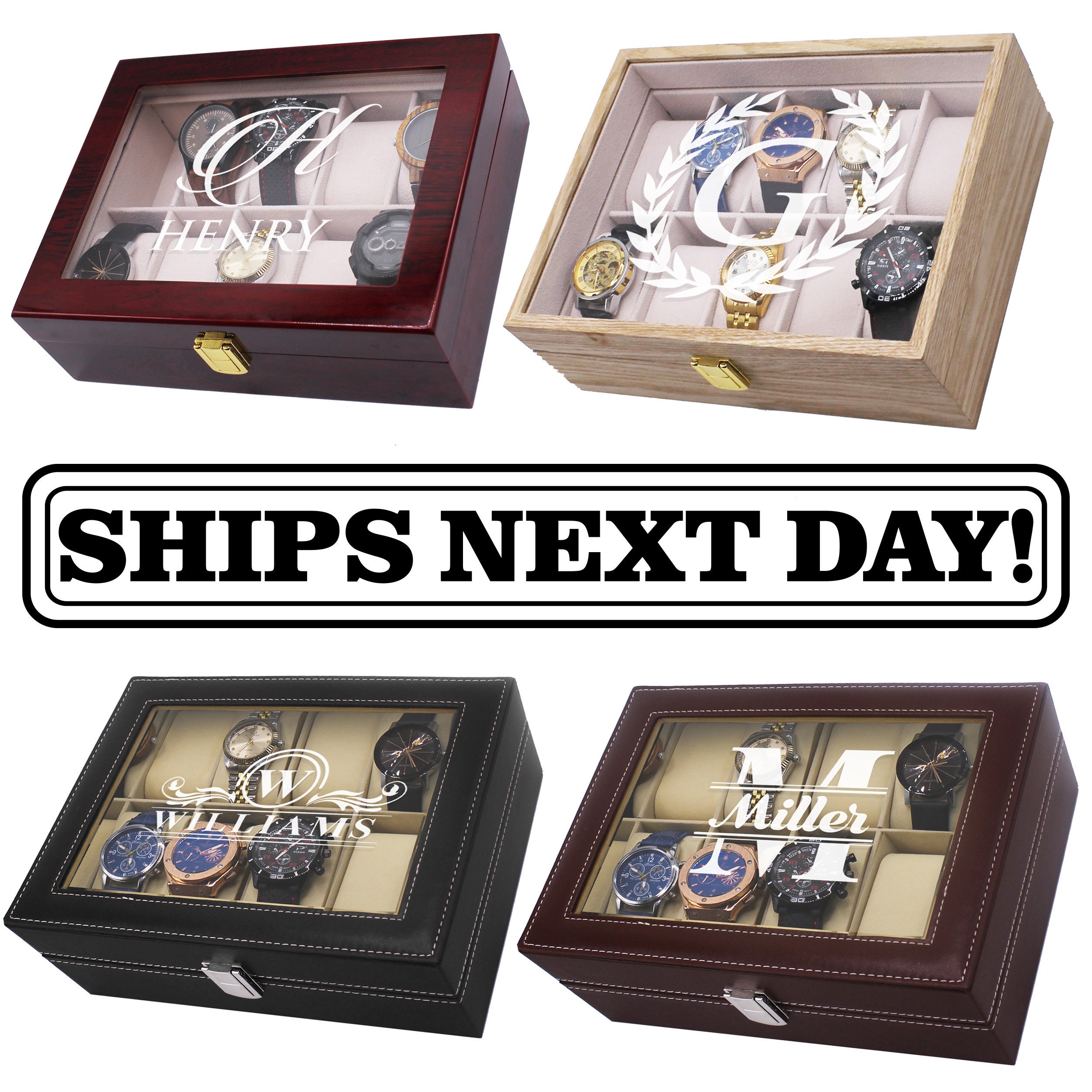 Customized 10 Watch Box Personalized 6 Watch Case Engraved 