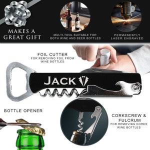 Bridesmaid Gift - Custom Corkscrew and Multi-Tool - Personalized Wine Opener - Wedding Favors - Custom Bottle Opener - Groomsmen Gift image 3