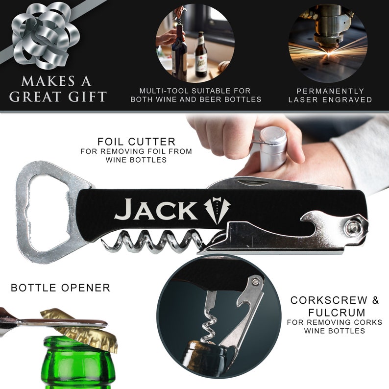 Bridesmaid Gift - Custom Corkscrew and Multi-Tool - Personalized Wine Opener - Wedding Favors - Custom Bottle Opener - Groomsmen Gift image 3