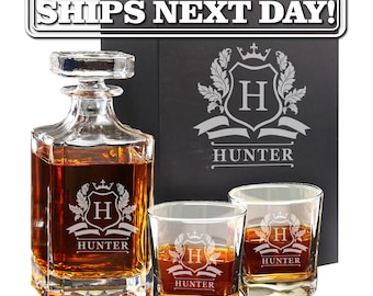 Wedding Gifts for Couple - Personalized Whiskey Decanter Set with Whiskey Glasses - Groomsmen Gift - Engraved Decanter Set - Scotch Decanter