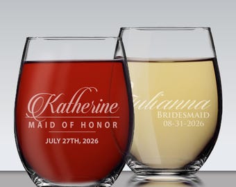 Personalized Stemless Wine Glasses, Etched Wine Glasses, Custom Wine Glasses, Bridesmaid Gift, Bridesmaid Stemless Wine Glasses, Usher Gift
