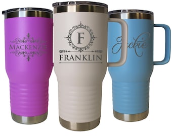 Insulated Coffee Mug for Her Him - Custom Personalized Insulated Coffee To Go Coffee Cup - 20 oz Camping Coffee Mug with Handle