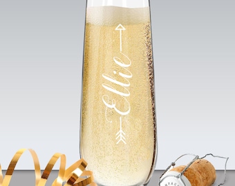 Personalized Stemless Champagne Flute - Bridal Party Flute - Bride Champagne Glass Stemless - Mother of the Bride Flute Glass