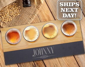 Beer Tasting Flight - Beer Flight Board Personalized - Beer Flight Paddle - Beer Flight Trays - Slate Bamboo Beer Tasting Flight and Glasses