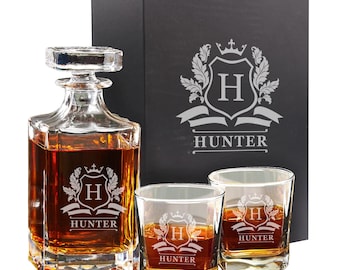 Personalized Decanter Set and Glasses with Gift Box - Custom Engraved Whiskey Bourbon Scotch Decanter with Gift Box - Liquor Decanter Gift