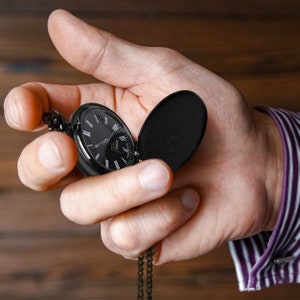 Pocket Watch Engraved, Groomsmen Pocket Watch, Wedding Party Gifts, Personalized Pocket Watch, Mens Pocket Watch, Black Pocket Watch, image 5