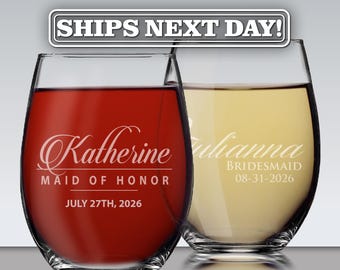 Personalized Stemless Wine Glasses, Etched Wine Glasses, Custom Wine Glasses, Bridesmaid Gift, Bridesmaid Stemless Wine Glasses, Usher Gift