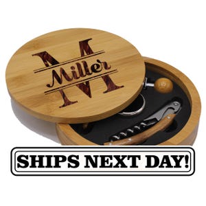 Engraved Wine Tool Set - Wine Gifts For Women - Round 4PC Wine Opener Set - Wine Accessories Personalized - Wine Set - Wine Lover Gift