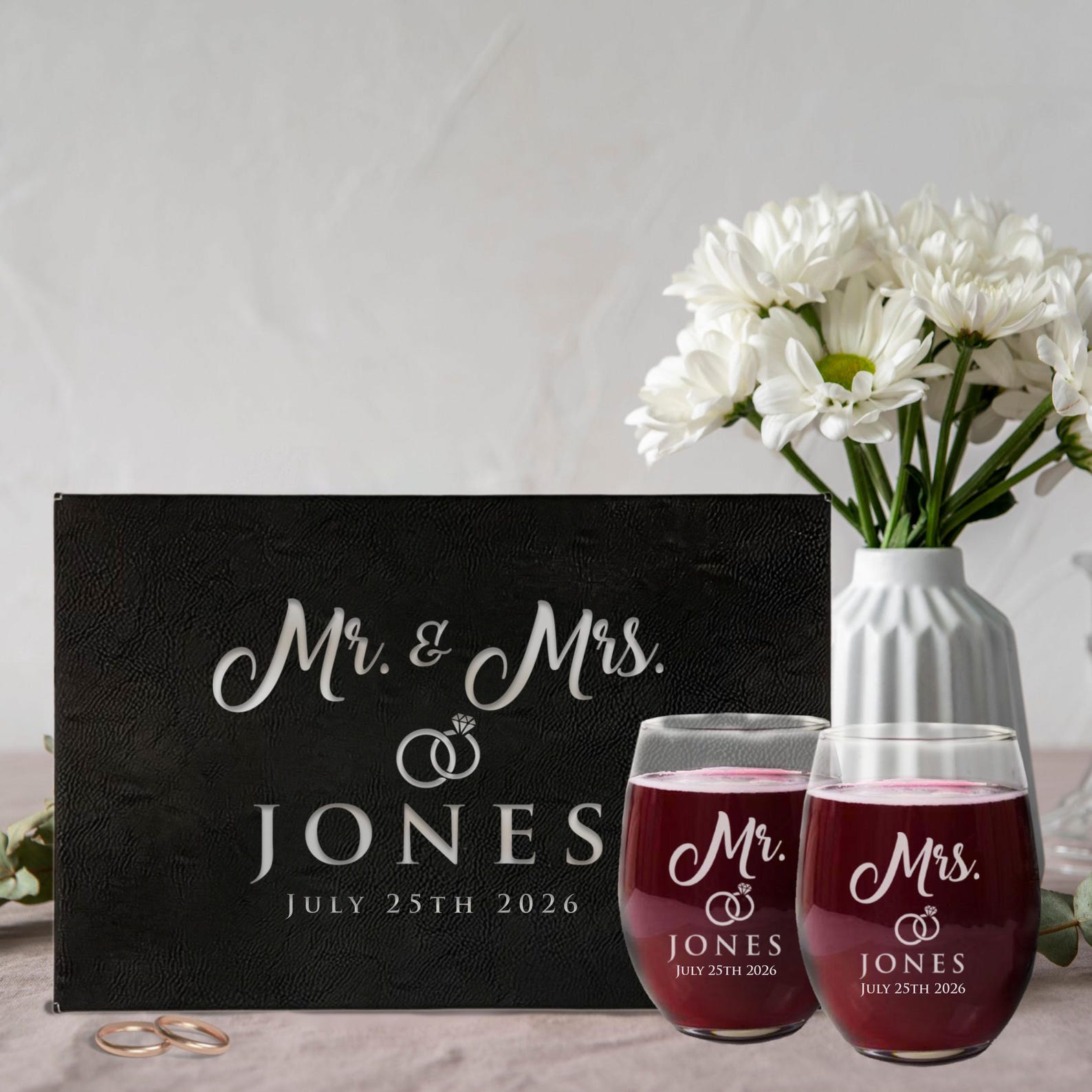Custom Stemless Wine Glasses, Personalized Wine Glasses, Mr and Mrs Gifts, Mr and Mrs Glasses, Etched Stemless Wine Glasses, Set of 2