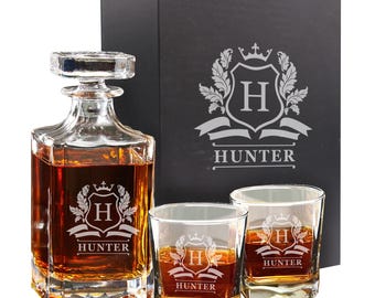 Wedding Gifts for Couple - Personalized Whiskey Decanter Set with Whiskey Glasses - Groomsmen Gift - Engraved Decanter Set - Scotch Decanter
