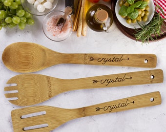 Wooden Spatula Set - Monogram Utensils - Personalized Cooking Utensils - Housewarming Gift First Home - Restaurant Decor -  Shower Favors