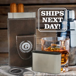 Cigar Case with Cutter - Cigar Holder - Travel Cigar Case - Personalized Cigar Case -Personalized Leather Cigar Case - Cigar Case and Cutter
