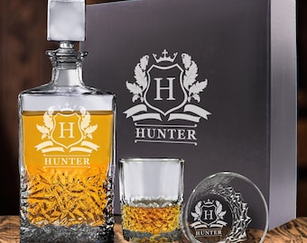 Personalized Whiskey Decanter Set – Engraved Bourbon Decanter & Glasses - Premium Decanter Gift