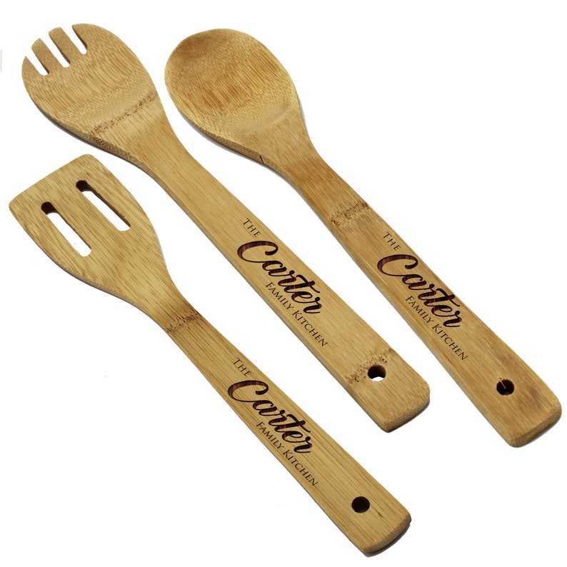 Wooden Utensil Set Bamboo Utensils Cooking Party Favors Personalized Cooking Gifts Housewarming Gift Wedding Favors Utensil Set image 5