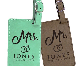 Mr Mrs Luggage Tags Set for Newlyweds, Honeymoon - Couples Luggage Tags for Wedding