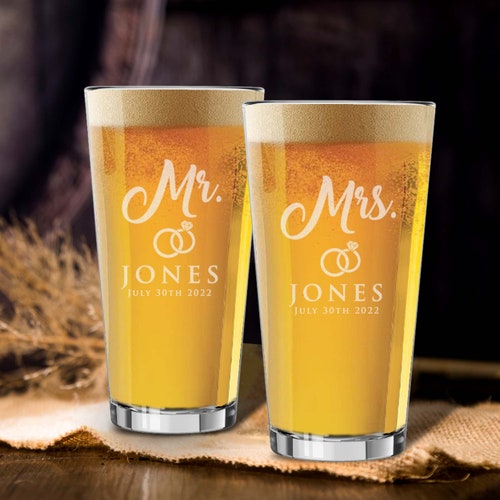 Personalized Couples Wedding Beer Glasses set of TWO Custom Etsy