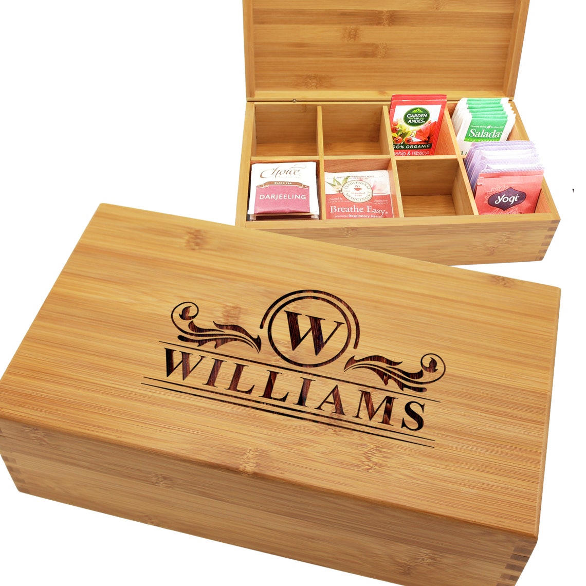 Tea Box Holder Personalized Tea Chest Tea Storage Wooden Etsy