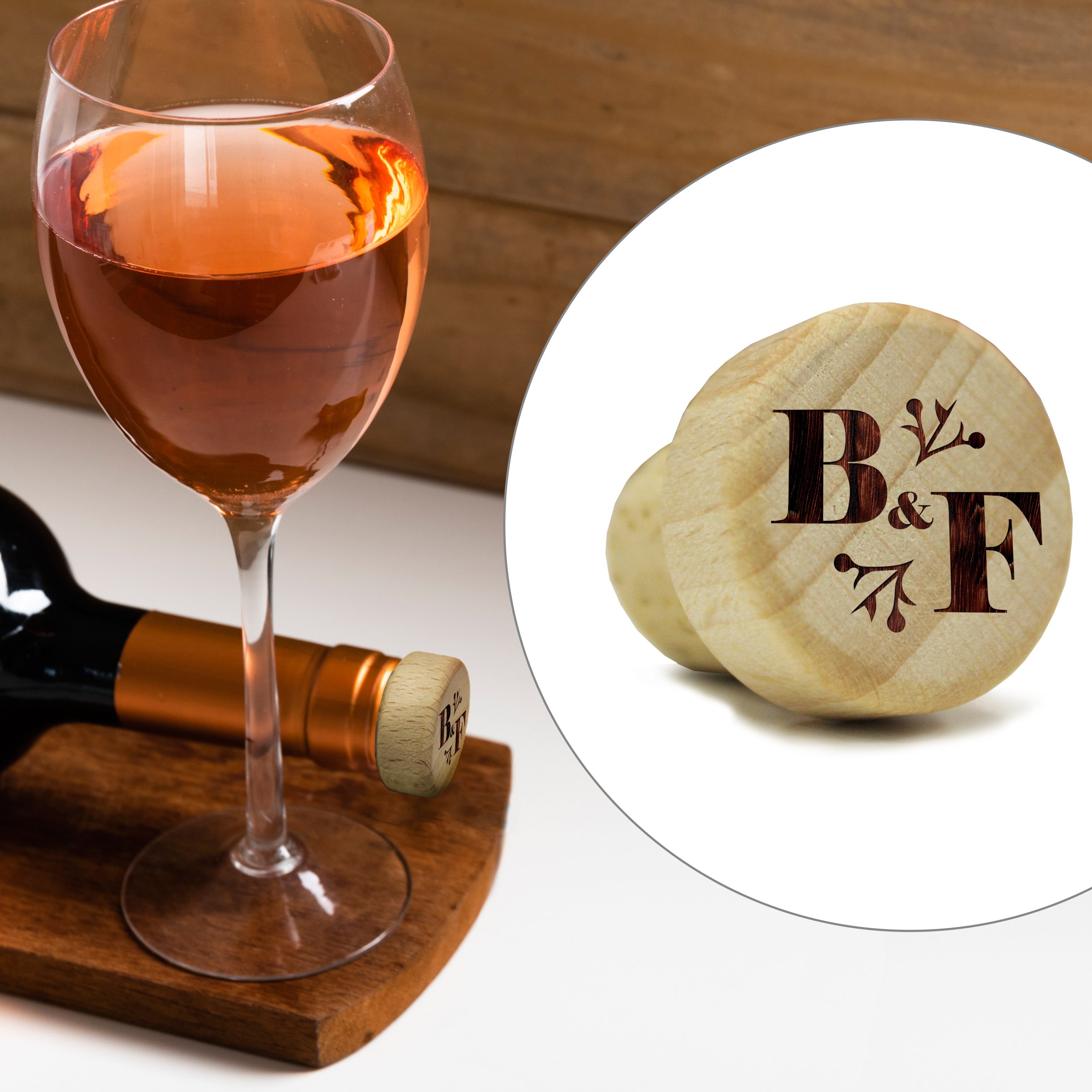 Wine Stopper Engraved Wood Cork Personalized Bottle Etsy