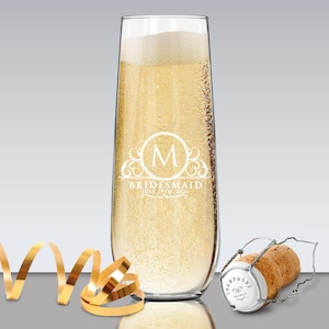Stemless Champagne Flutes Etched - Custom Stemless Champagne Glasses - Personalized Stemless Flute - Bridal Party Champagne Glasses image 4