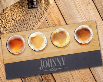 Beer Tasting Flight - Beer Flight Board Personalized - Beer Flight Paddle - Beer Flight Trays - Slate Bamboo Beer Tasting Flight and Glasses