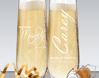 Bridesmaid Champagne Glasses - Stemless Champagne Flutes Personalized Stemless Champagne Glasses - Bride Champagne Glasses