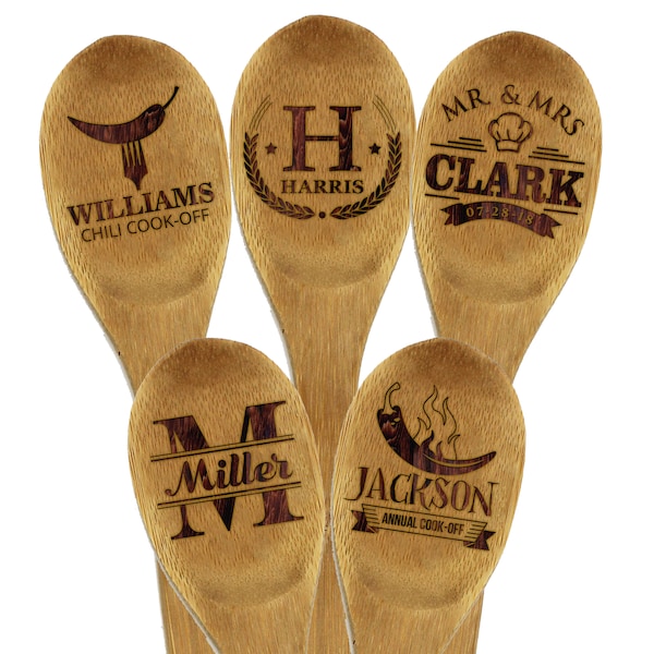 Custom Personalized Wood Spoon - Custom Engraved Wooden Spoon - Monogrammed Bamboo Spoon - Monogram Customized Wood Wooden Bamboo Spoon