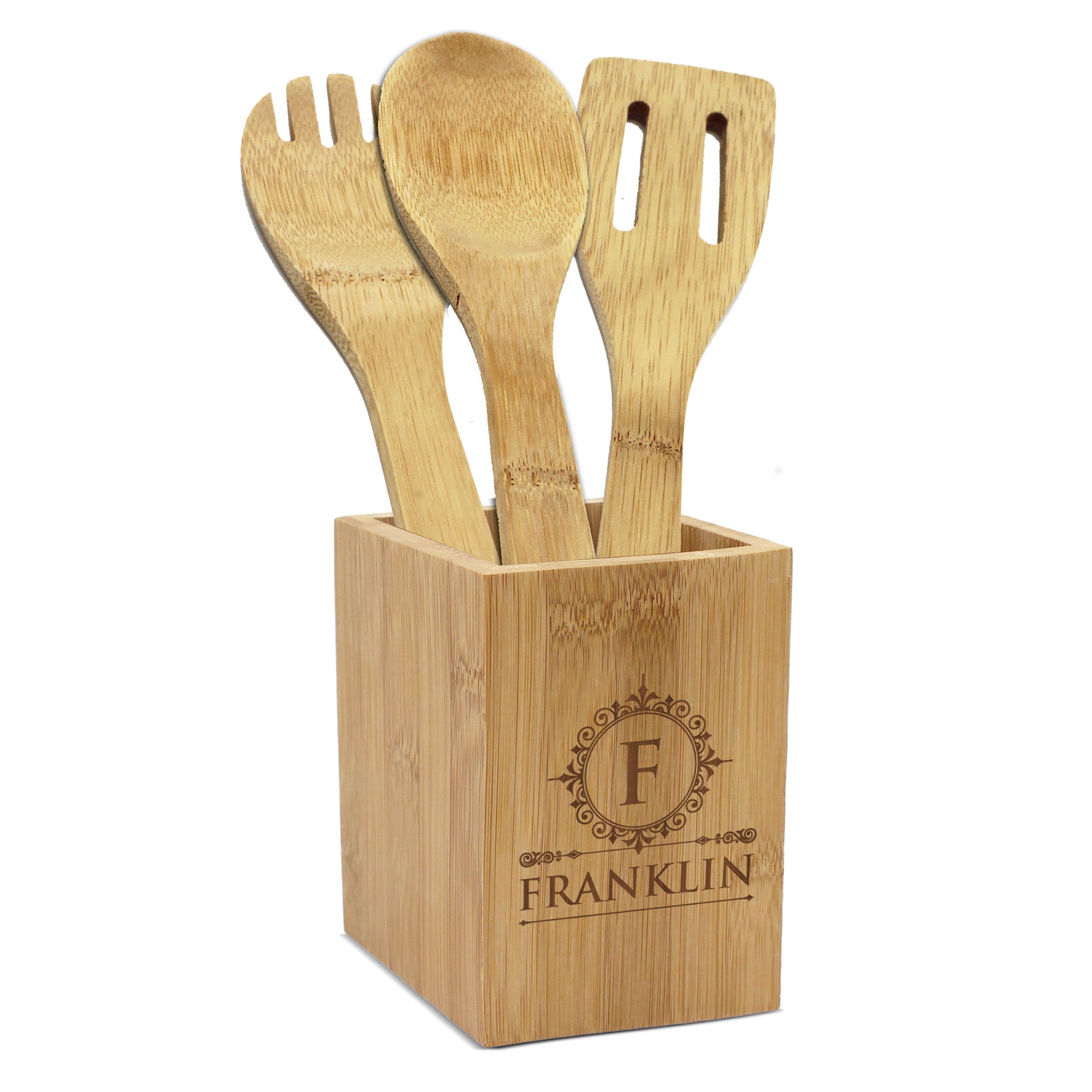 personalized 3 piece bamboo wooden utensil set