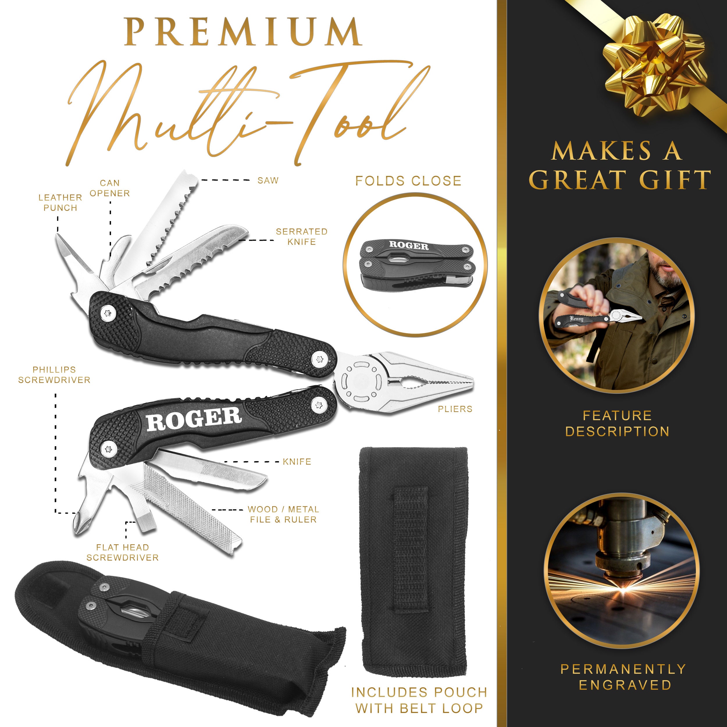 Personalized Multi Tool With Sheath and Belt Loop - Black Multitool ...