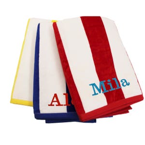 Custom Beach Towel, Embroidered Beach Towel, Pool Towel, Personalized Striped Beach Towel, Premium Cabana Towel, Striped Cabana Towel image 2