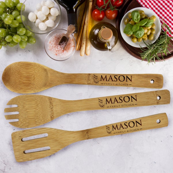 Wooden Utensil Set - Bamboo Utensils - Cooking Party Favors - Personalized Cooking Gifts - Housewarming Gift  - Wedding Favors - Utensil Set