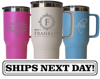Insulated Coffee Mug for Her Him - Custom Personalized Insulated Coffee To Go Coffee Cup - 20 oz Camping Coffee Mug with Handle