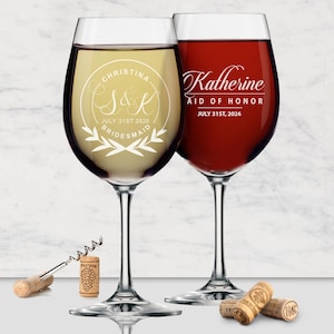 Personalized Wine Glasses - Etched Wine Glasses - Custom Wine Glasses - Bridesmaid Gift - Bridesmaid Wine Glasses - Maid of Honor Gift 画像 4