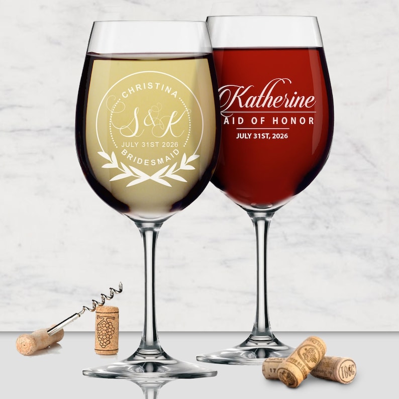 Personalized Wine Glasses - Etched Wine Glasses - Custom Wine Glasses - Bridesmaid Gift - Bridesmaid Wine Glasses - Maid of Honor Gift 画像 4