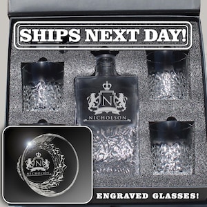 Decanter and Glasses Gift Set - Personalized Decanter with Gift Box - Custom Gift for Whiskey Lover - Engraved Premium Decanter Set with Box