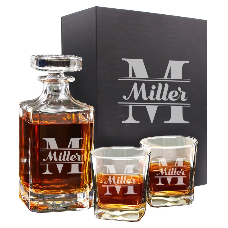 Personalized Decanter Set and Glasses with Gift Box Custom Engraved Whiskey Bourbon Scotch Decanter with Gift Box Liquor Decanter Gift image 5