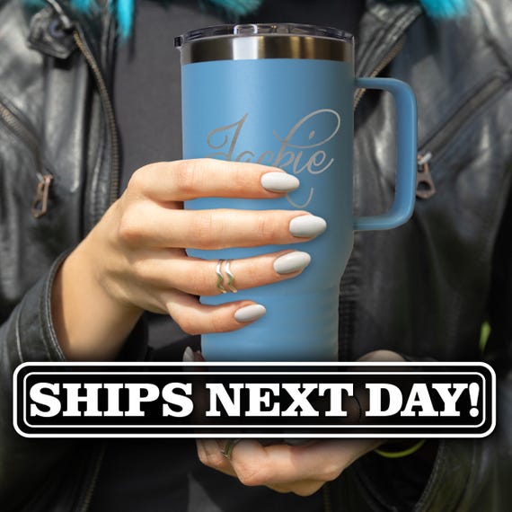 Personalized Insulated Coffee Cup - Custom Insulated Coffee Travel Mug - Monogrammed Insulated Coffee Mug with Handle - Engraved Travel Mug