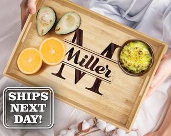 Personalized Wedding Gift, Wood Tray, Personalized Tray, Personalized Platter, Housewarming Gift, Ottoman Tray, Serving Platter Tray Premium